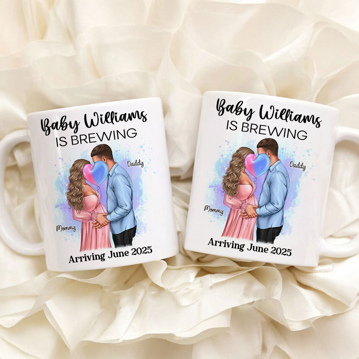 Baby Is Brewing Pregnancy Kissing Couple Personalized Mug Expecting Mom Gift, Expecting Parents Gift,  Gift