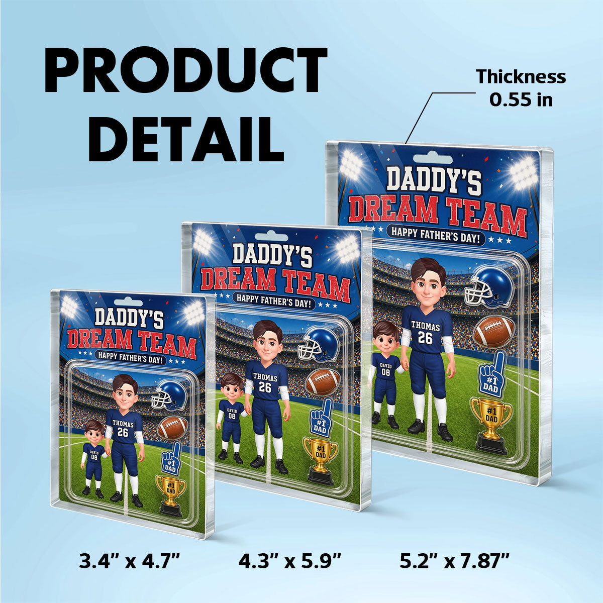 American Football Dad Daddy's Dream Team - Personalized Acrylic Block Plaque - Father's Day Gift For Football Dad, Husband