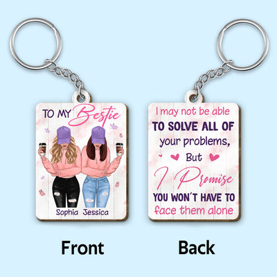 To My Bestie Front View Pink Purple Personalized Wooden Keychain