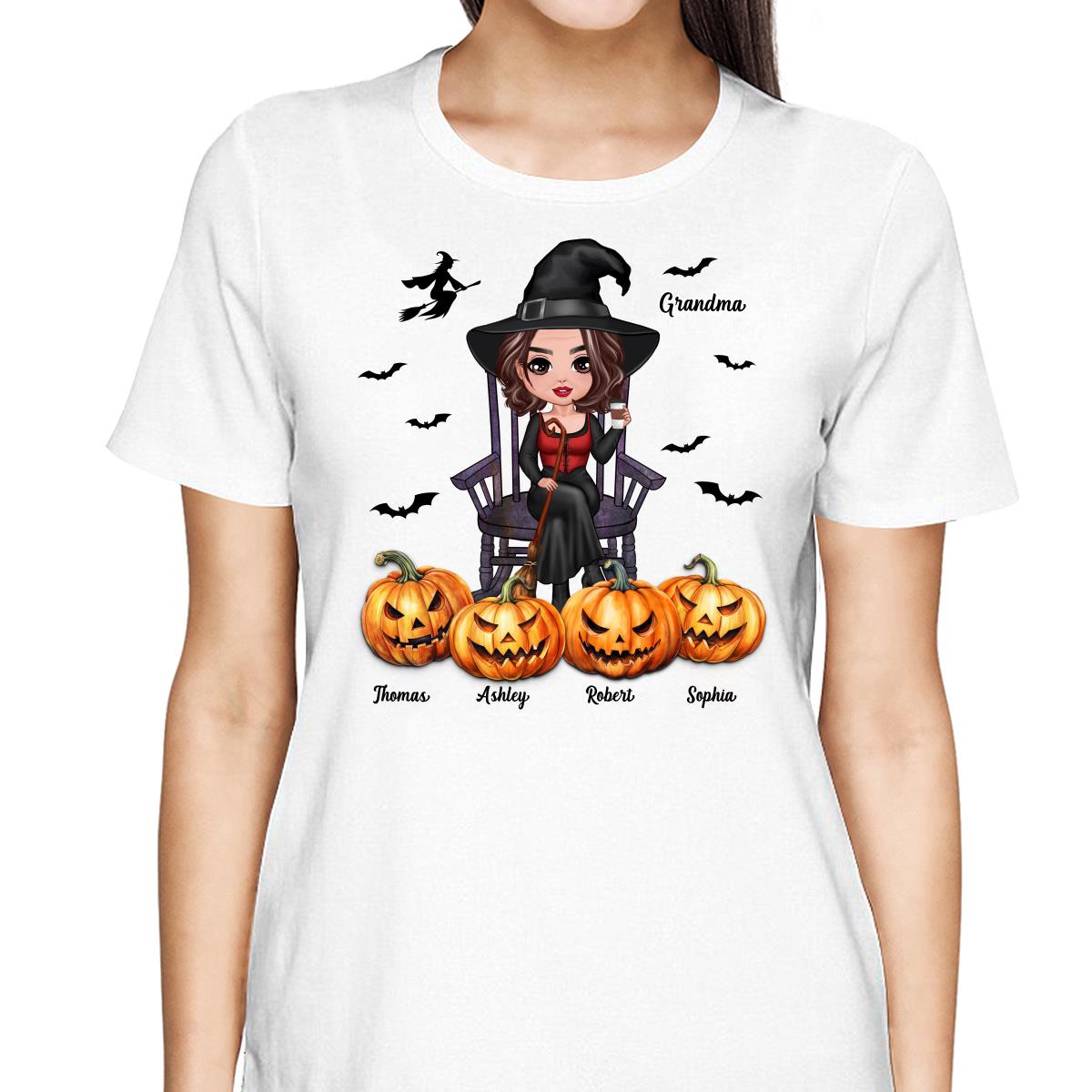 Halloween Grandma Sitting On Chair Witch Pumpkins Personalized Shirt