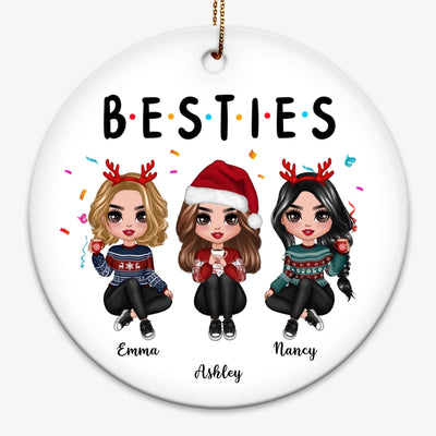 Christmas Confetti Doll Besties Sitting Personalized Circle Ornament