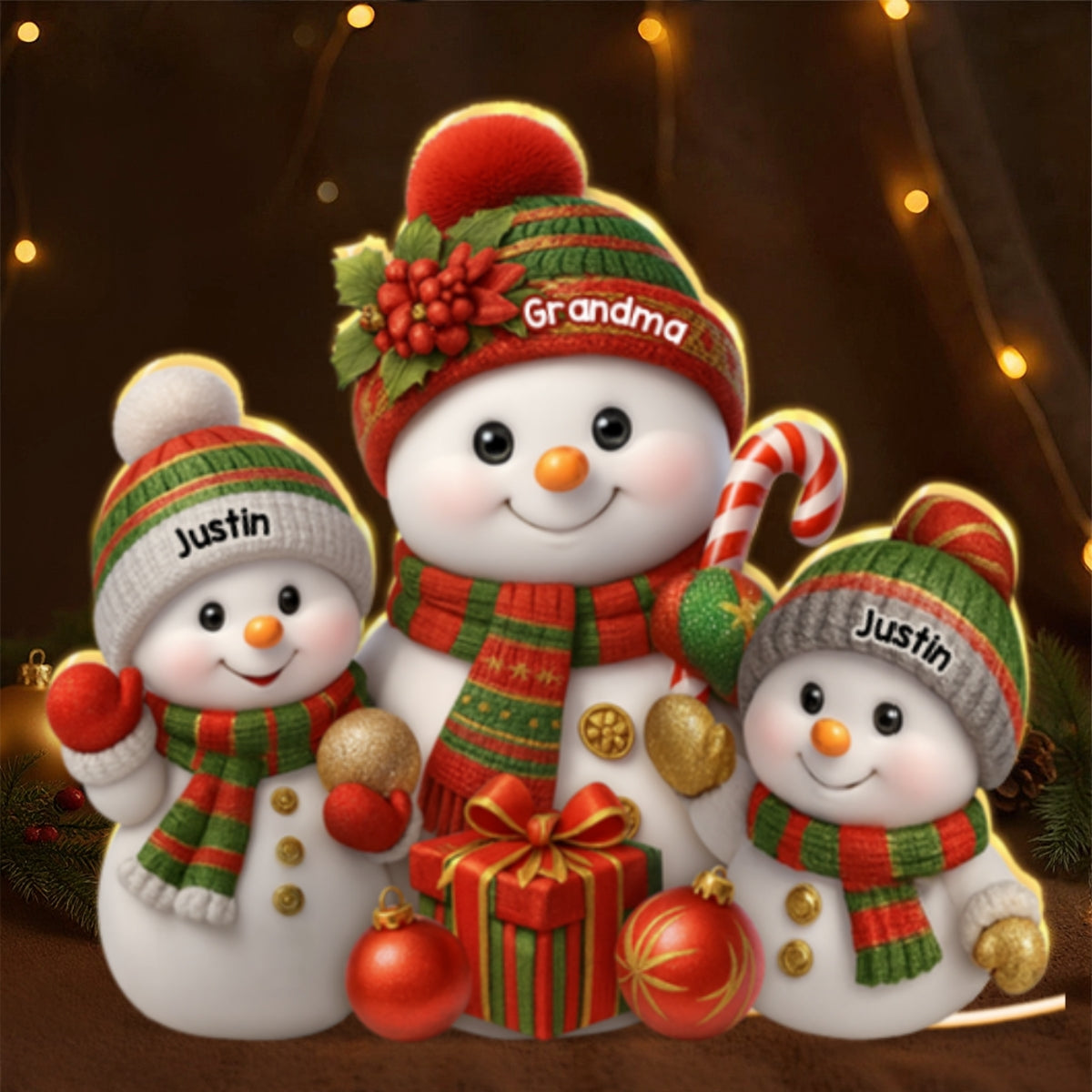 Festive Snowman Grandma & Grandkids - Personalized Light Box - Christmas Gift for Grandma