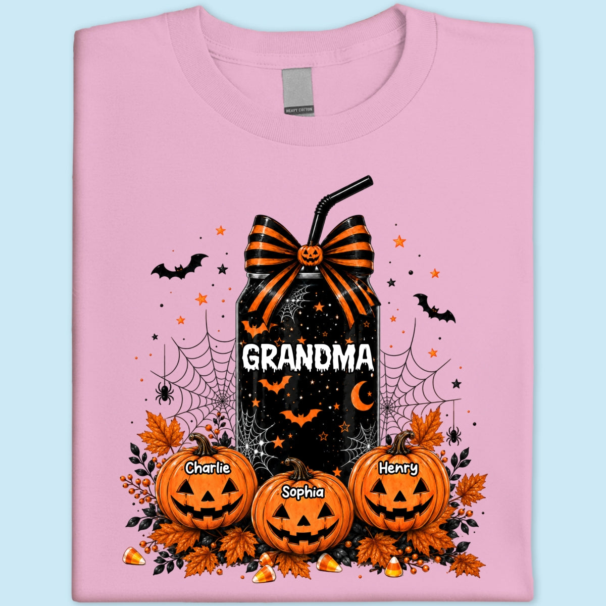Trending Halloween Retro Soda Grandma Custom Kids Names - Personalized Shirt - Halloween Shirt For Grandma
