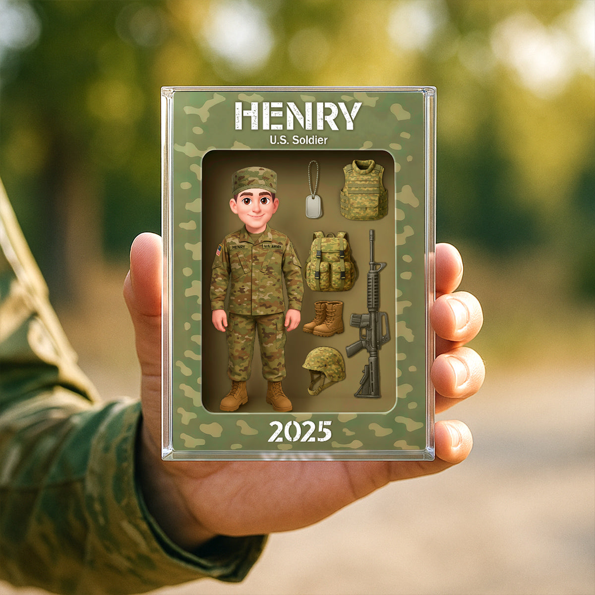 Army Action Figure 3D Effect - Personalized Acrylic Block - Special Christmas Gift For The Brave Soldier