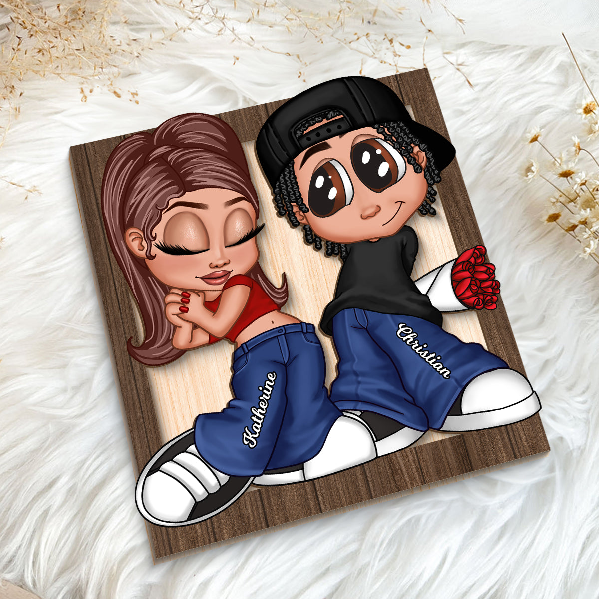 Y2K Couple Personalized 2-layer Wooden Plaque, Unique Valentine's Day Gift For Him, Gift For Her