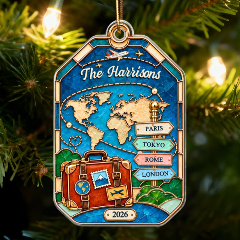 The Places You've Been Sign Post 2D Flat Printed - Personalized Acrylic Ornament - Traveling Destination Keepsake, Christmas Gift For Traveling Lovers