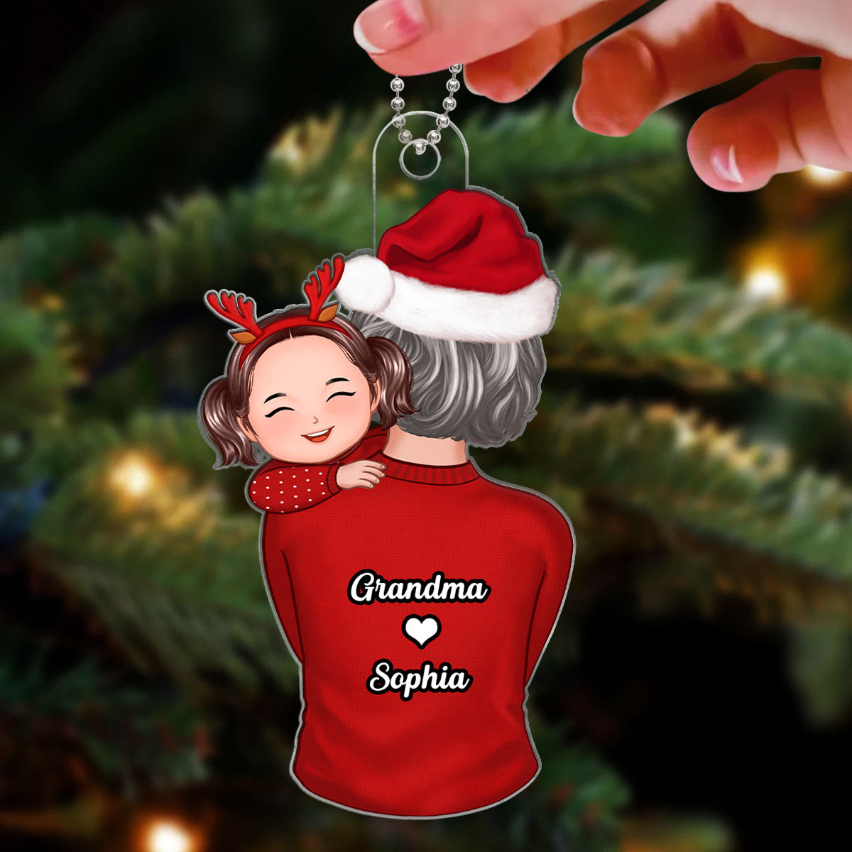Back View Grandma Mom Carrying Kid On Shoulder Christmas Gift For Granddaughter Grandson Personalized Acrylic Ornament