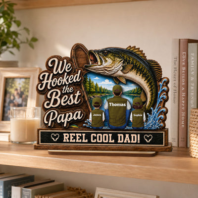 We Hooked The Best Grandpa Back View 2D Flat - Personalized 2-Layered Wooden Plaque - Father's Day Gift For Fishing Lovers