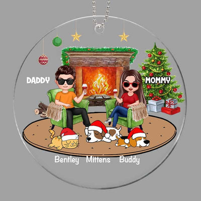 Doll Couple And Dogs Cats Personalized Christmas Acrylic Ornament