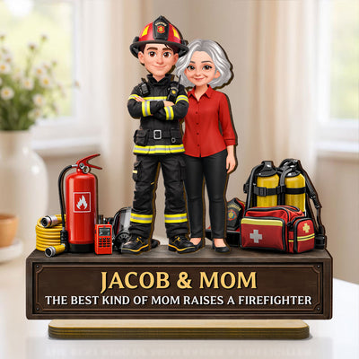 The Best Kind Of Mom Raises A Firefighter - Personalized 2-Layered Wooden Plaque - Heartfelt Gift For Firefighter Mom