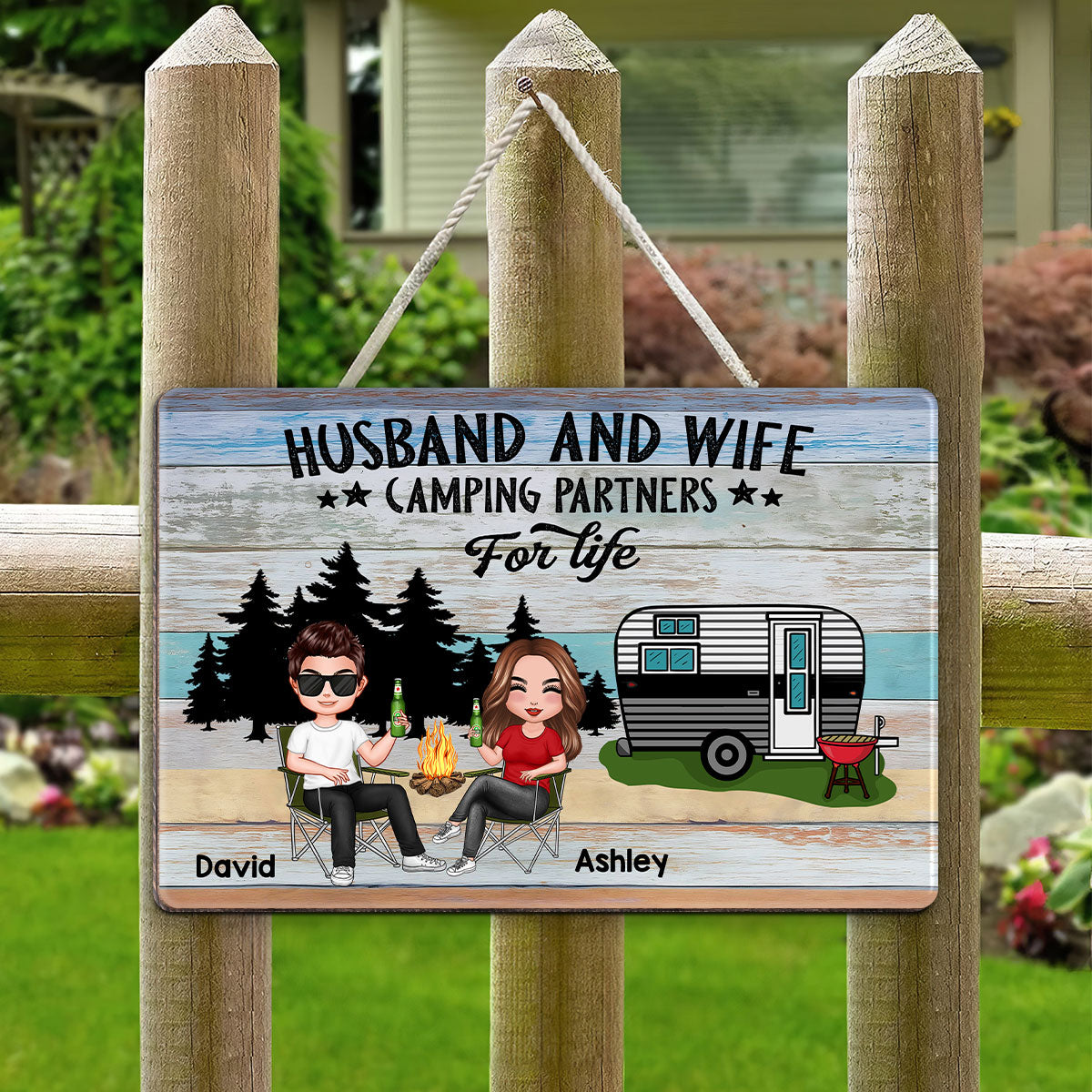 Colorful Wood Palletes Camping Couple Personalized Wood Sign