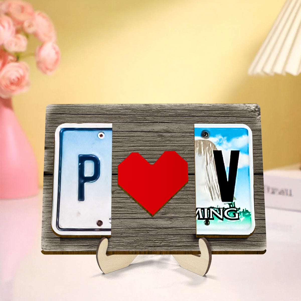 Custom License Plate Initials Couple with Red Heart Personalized Gift for Him for Her