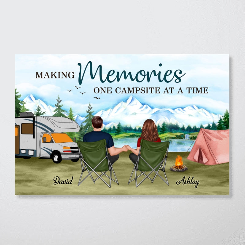 Camping Back View Couple Sitting Personalized Horizontal Poster