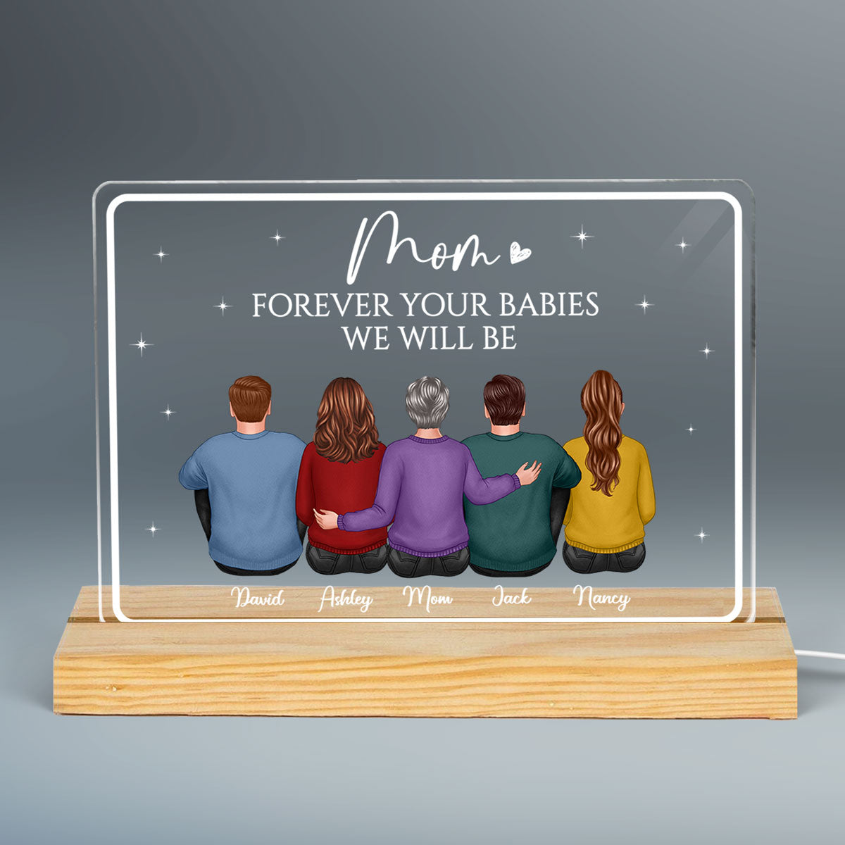 Forever Your Babies Mom Mother‘s Day Gift Personalized Custom Shape LED Night Light Acrylic LED Lamp