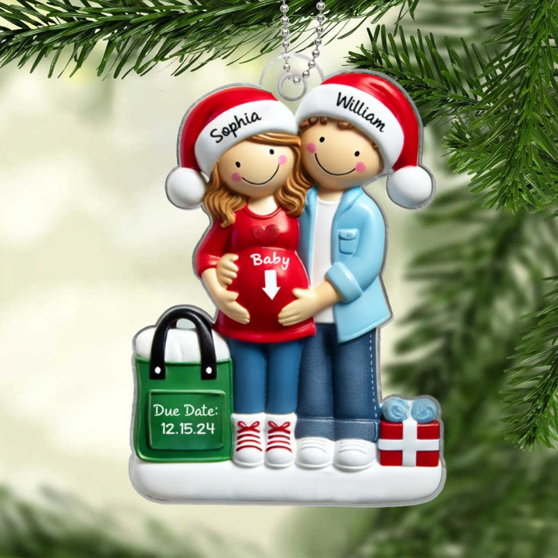 Personalized Baby on the Way Couple Christmas Ornament, 3D Effect Christmas Ornament, Christmas Keepsake for New Parents