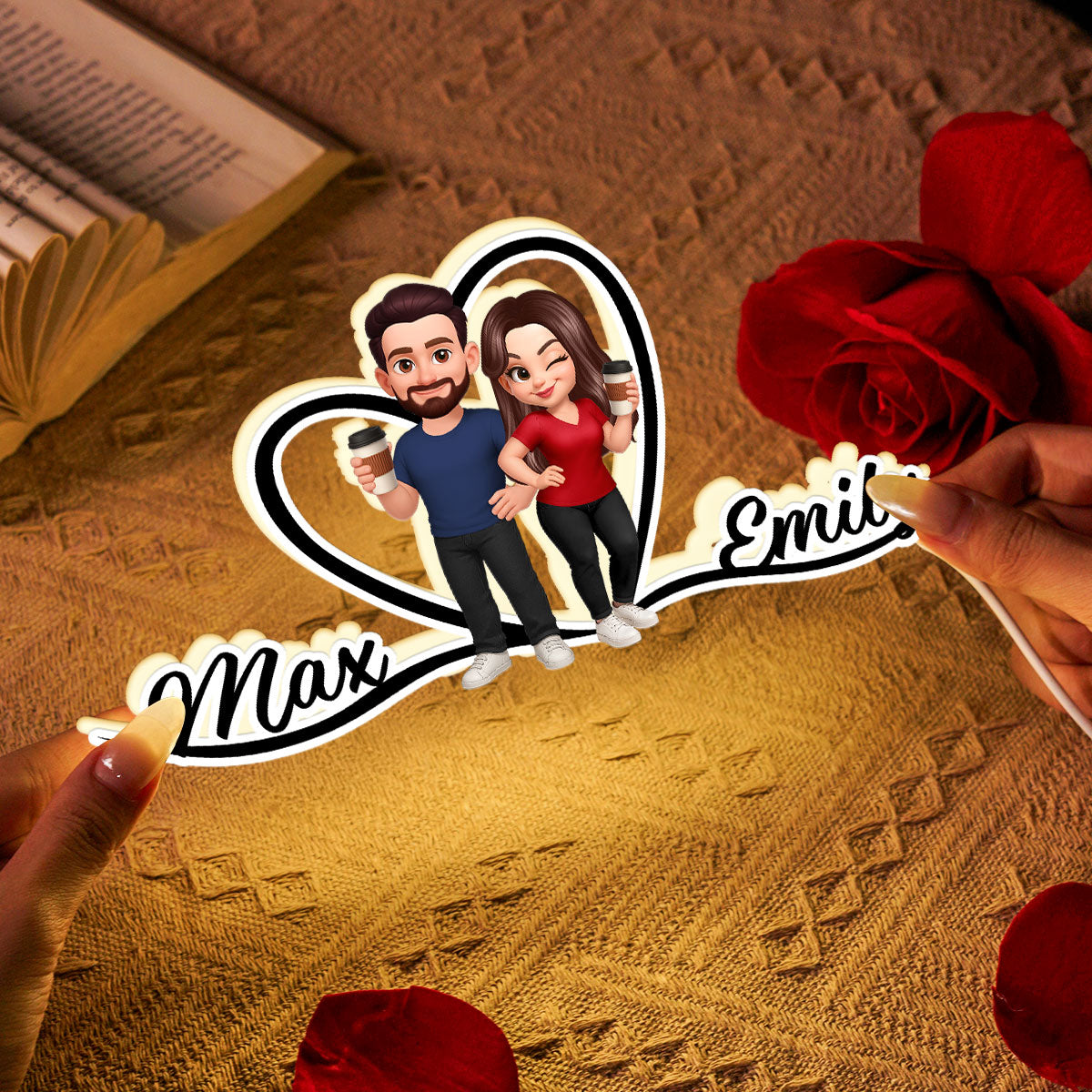 Couple Heart Names Personalized Light Box, Anniversary Gift for him, for her