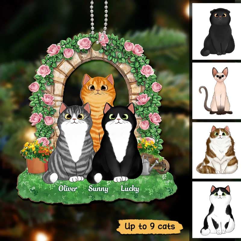 Flower Gate Cat Mom Cat Dad Personalized Christmas Wooden Ornament