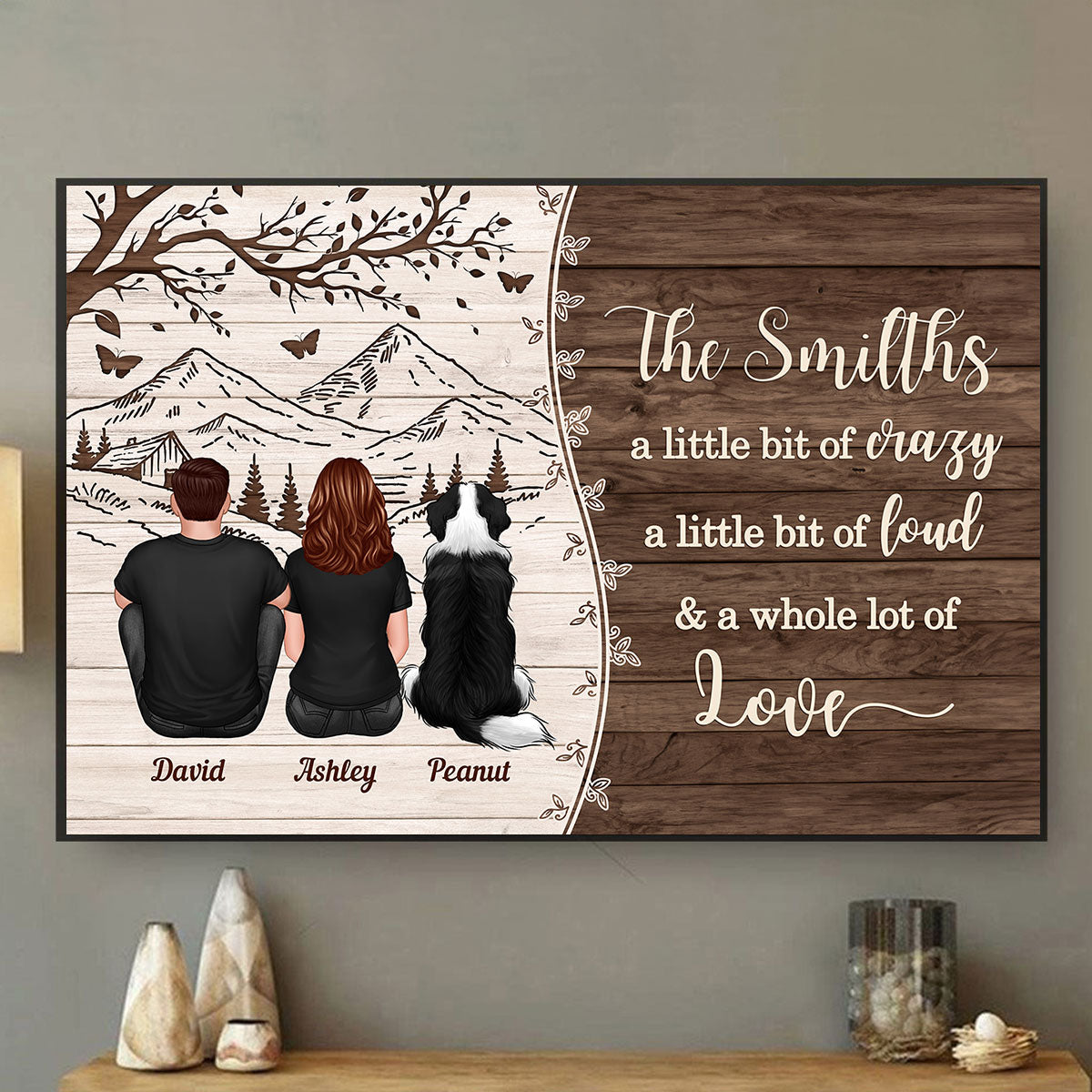 Woods Pallet Mountain Tree Family Back View Personalized Poster