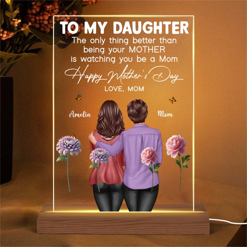 To My Daughter From Mom Happy Mother's Day Birth Flower Personalized Acrylic Plaque With LED Night Light, Gift For Daughter