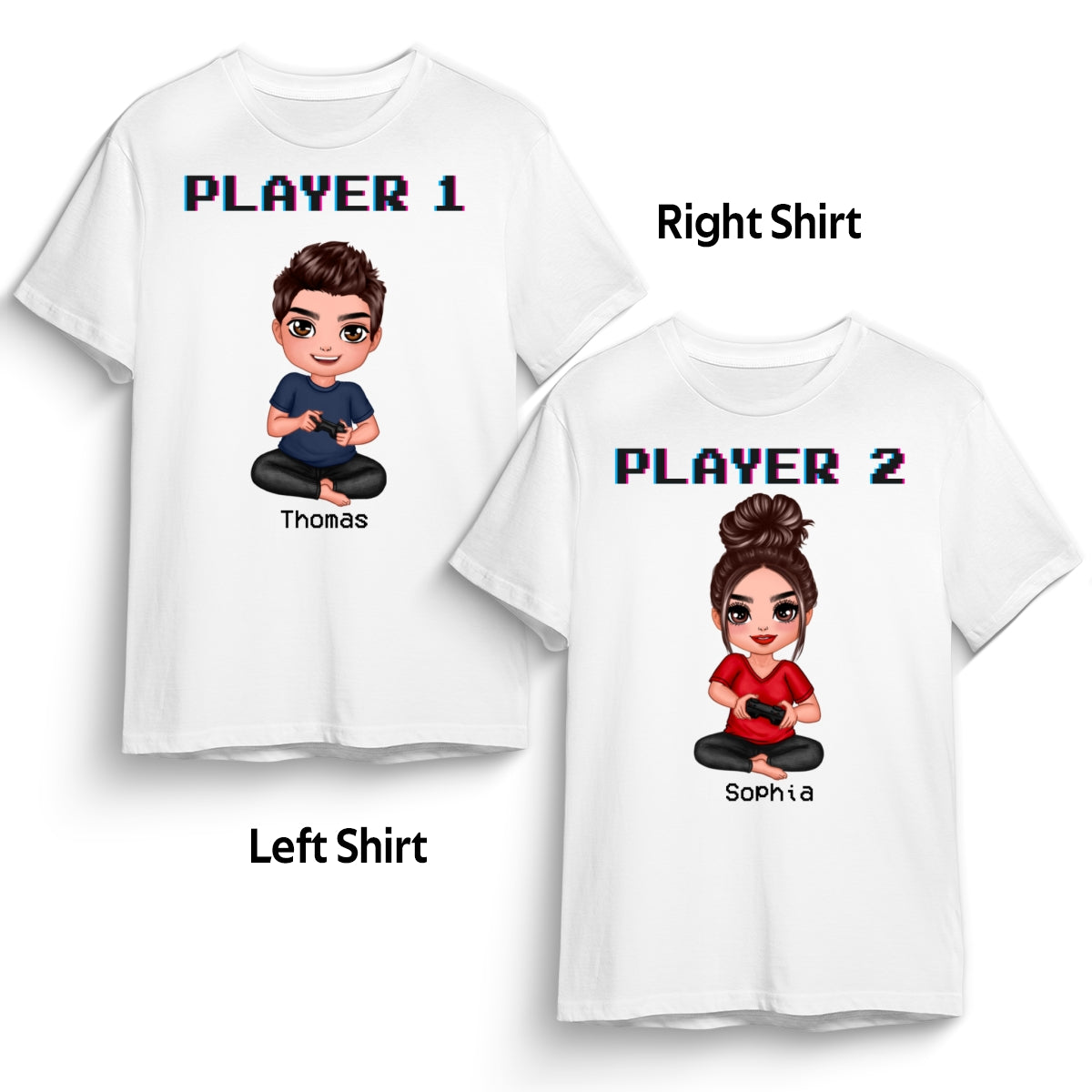 Couple Gaming Player 1 Player 2 Valentine‘s Day Personalized Matching Shirts [Set of 2 Shirts]