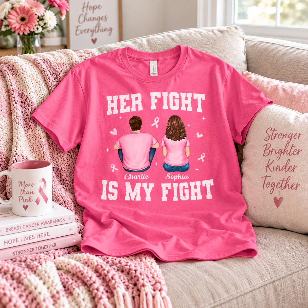 Her Fight Is My Fight - Personalized Shirt - Breast Cancer Awareness Support