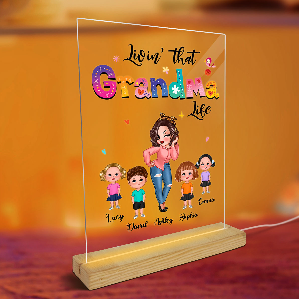 Livin‘ That Grandma Life Sassy Girl Gift For Grandma Personalized Rectangle Acrylic Plaque With LED Night Light