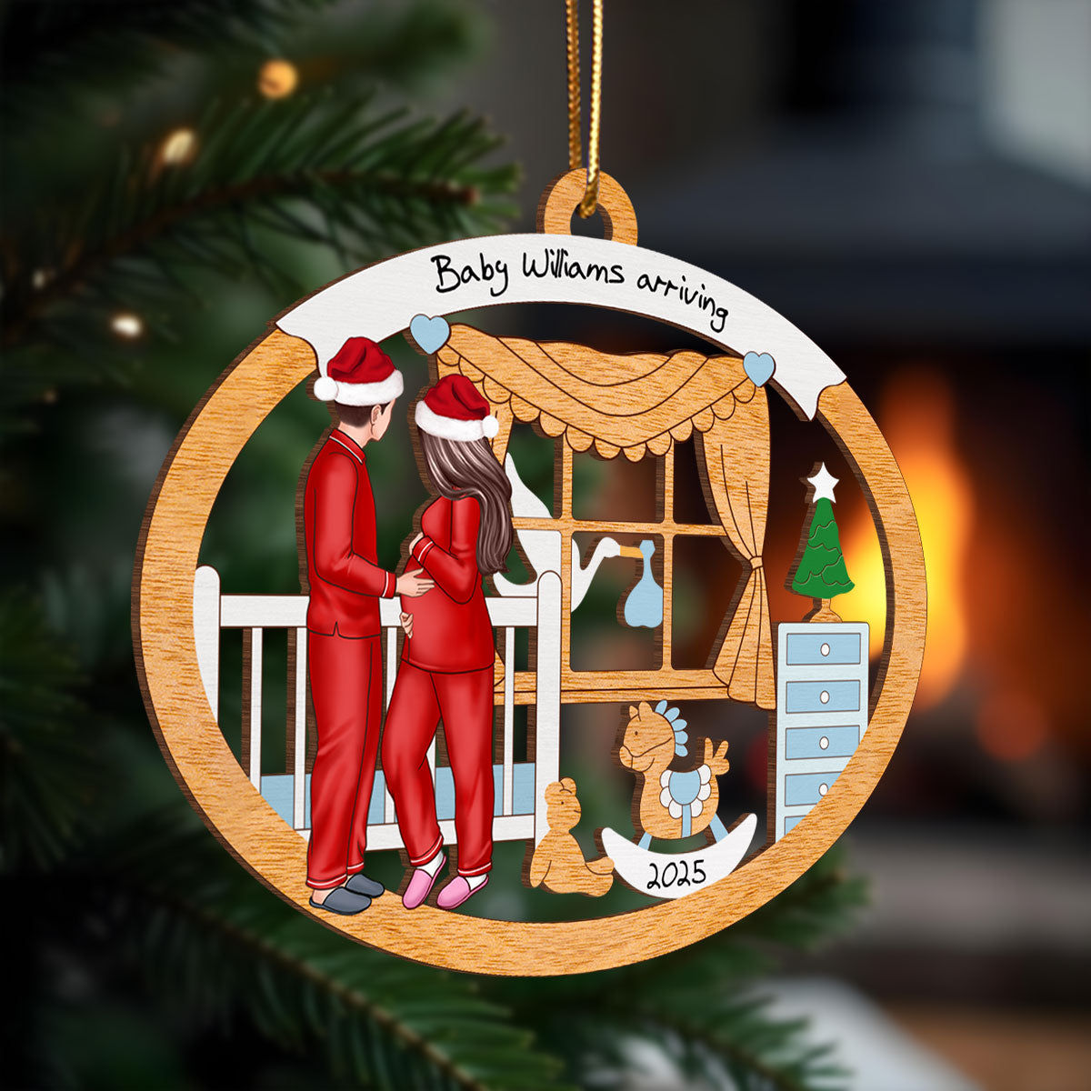 Proud Parents to be, Personalized Expecting Couple Christmas Wooden Ornament