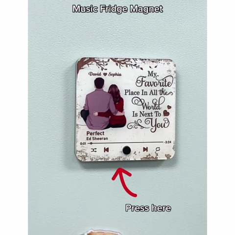 Favorite Place In The World Couple Sitting Back View - Personalized Music Fridge Magnet - Gift for Him, Gift for Her