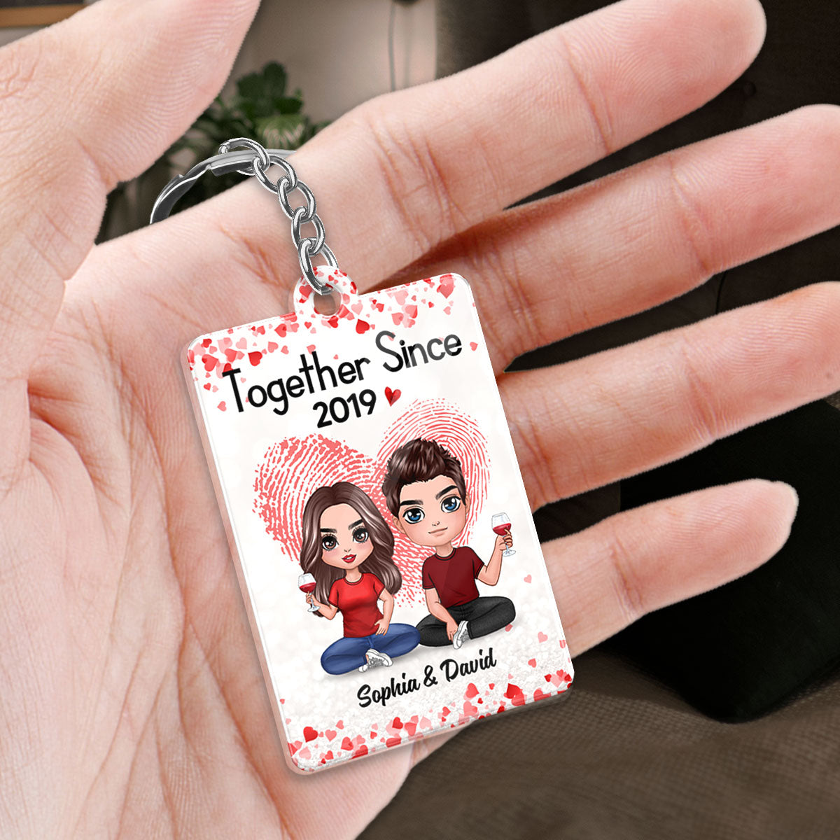 Fingerprint Doll Couple Sitting Favorite Song Scannable QR Code Personalized Acrylic Keychain