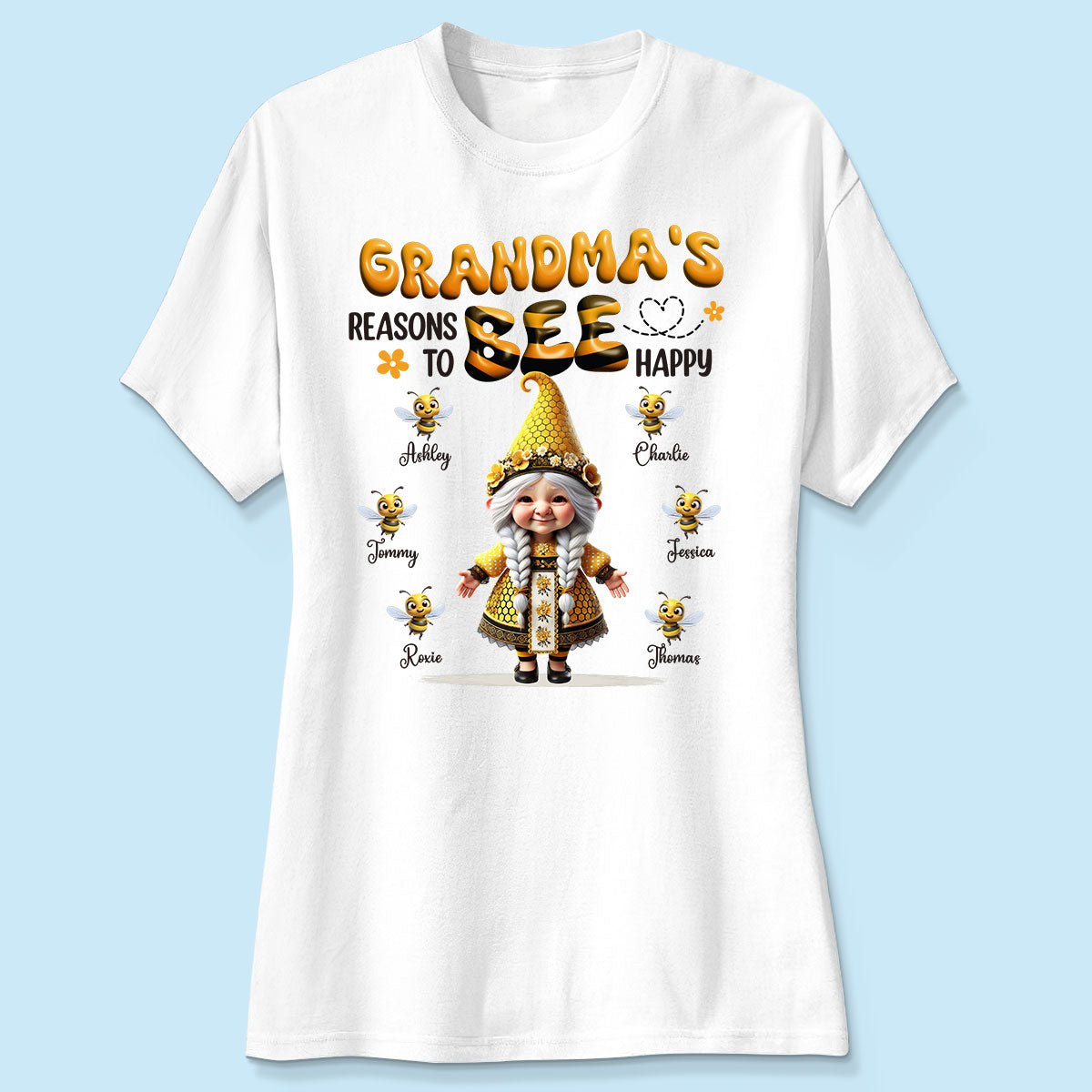 Gnome Grandma Reason To Bee Happy Personalized Shirt, Gift For Grandma