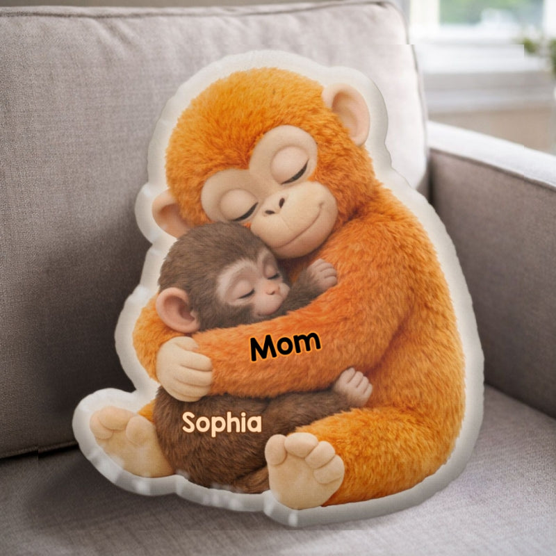Mother Monkey & Children, Baby Monkey Punch - Personalized Faux Fur Custom Shaped Pillow - Heartfelt Mother's Day Gift for Mom, Wife