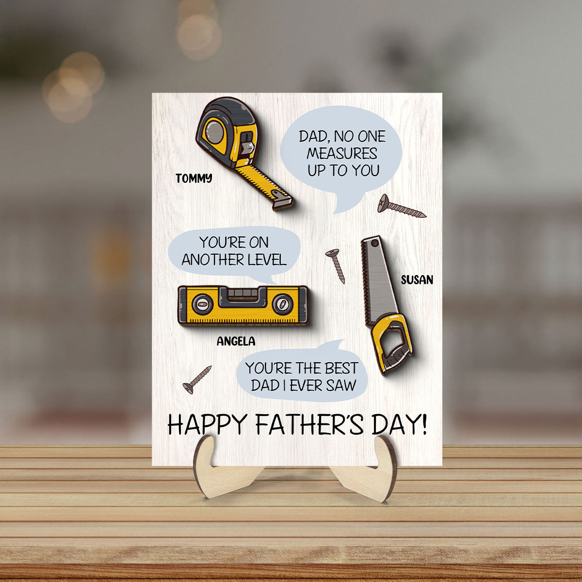 Dad No One Measure Up To You Personalized 2-Layered Wooden Plaque, Father's Day Gift for Dad