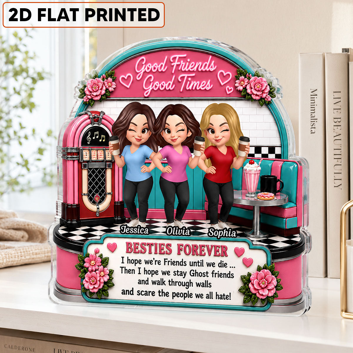 Besties Coffee Date Good Times Good Friends Best Memories Together - Personalized 2-Layered Wooden Plaque - Birthday Gift, Gift For Best Friends