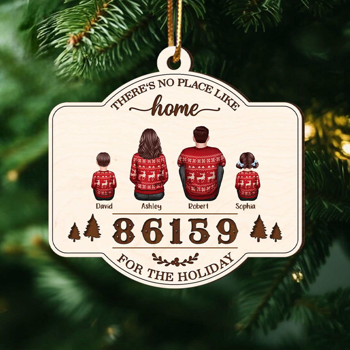 No Place Like Home Zip Code Doll Family Personalized Wooden Ornament, Christmas gift for Family