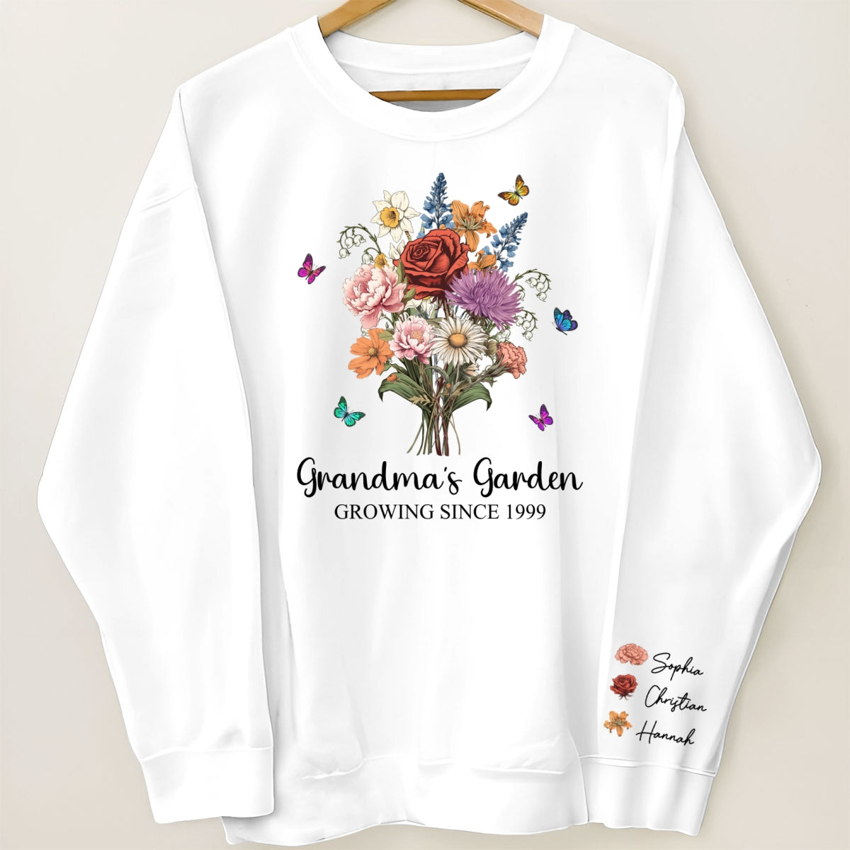 Grandma‘s Garden Vintage Birth Month Flowers Bouquet Personalized Sleeve Printed Sweatshirt
