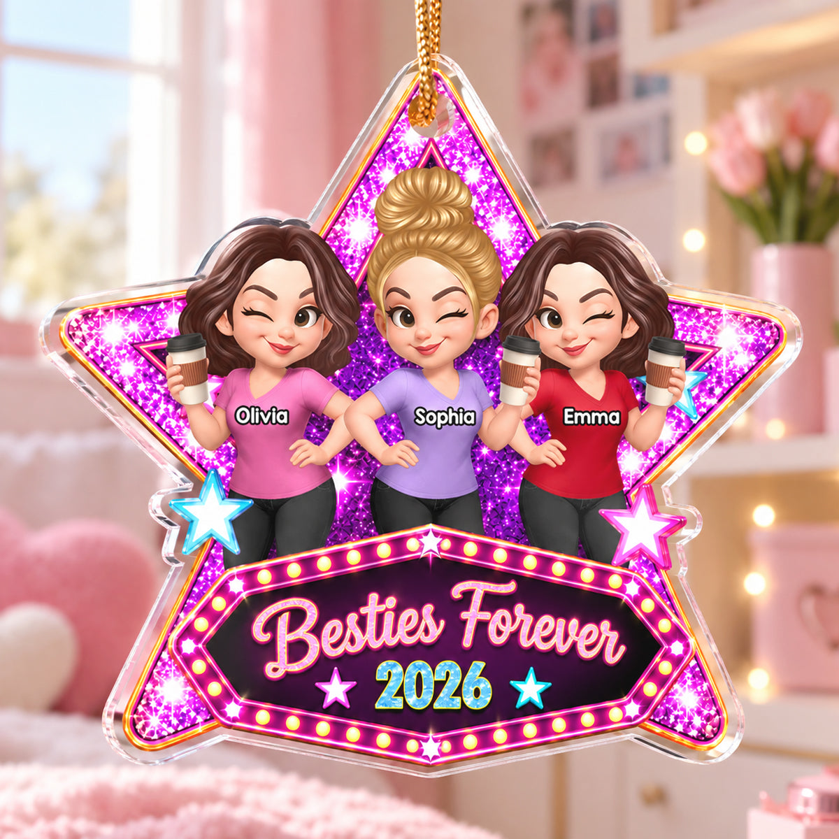 Besties Sisters Forever Stars - Personalized Acrylic Ornament - Christmas Gift For Besties Sister