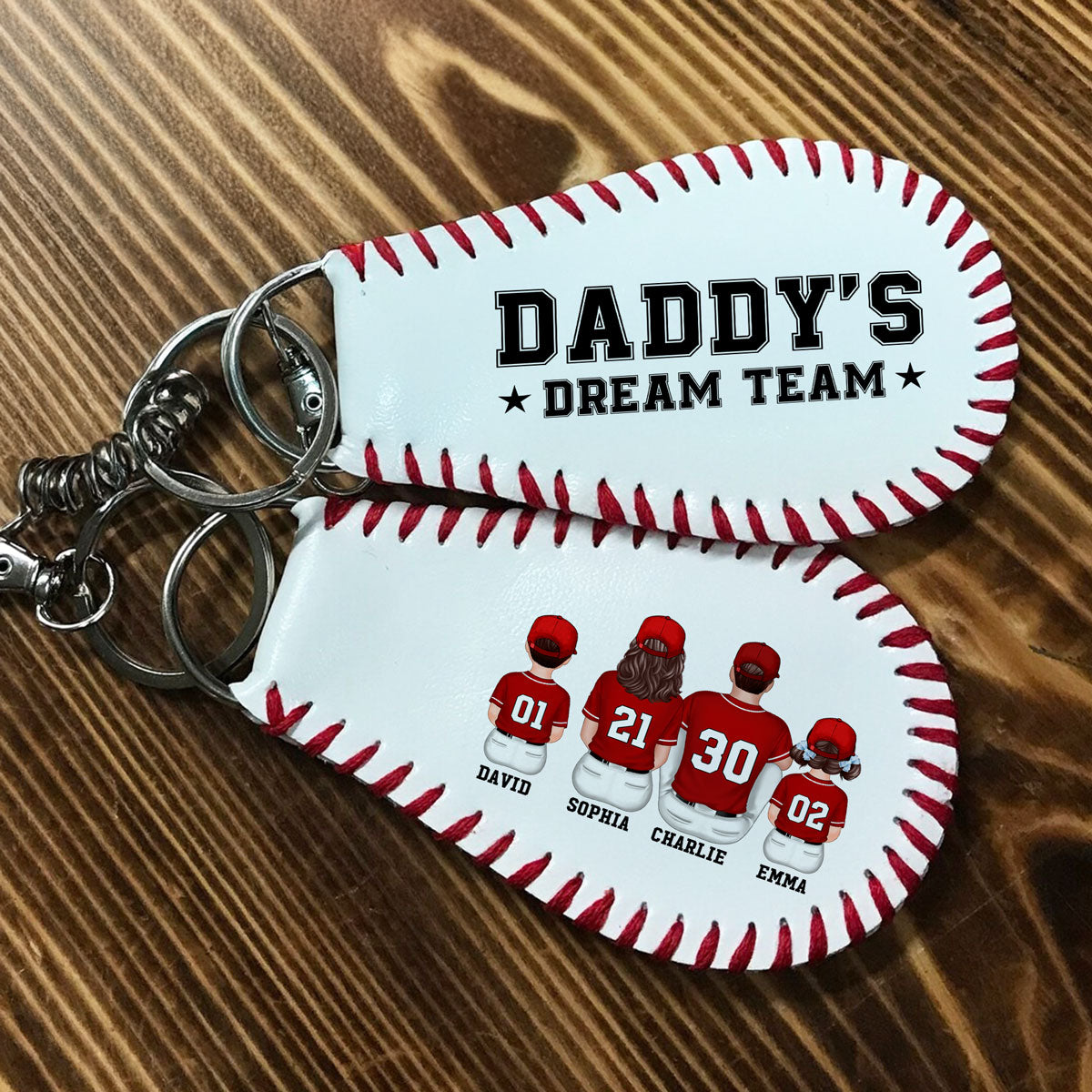 Baseball Family Team Unique Gift For Dad Mom Family Members Personalized Baseball Leather Keychain