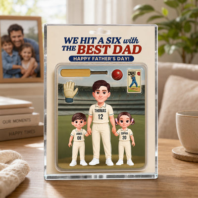 Hit A Six With The Best Dad Cricket Dad - Personalised Acrylic Block Plaque - Father's Day Gift