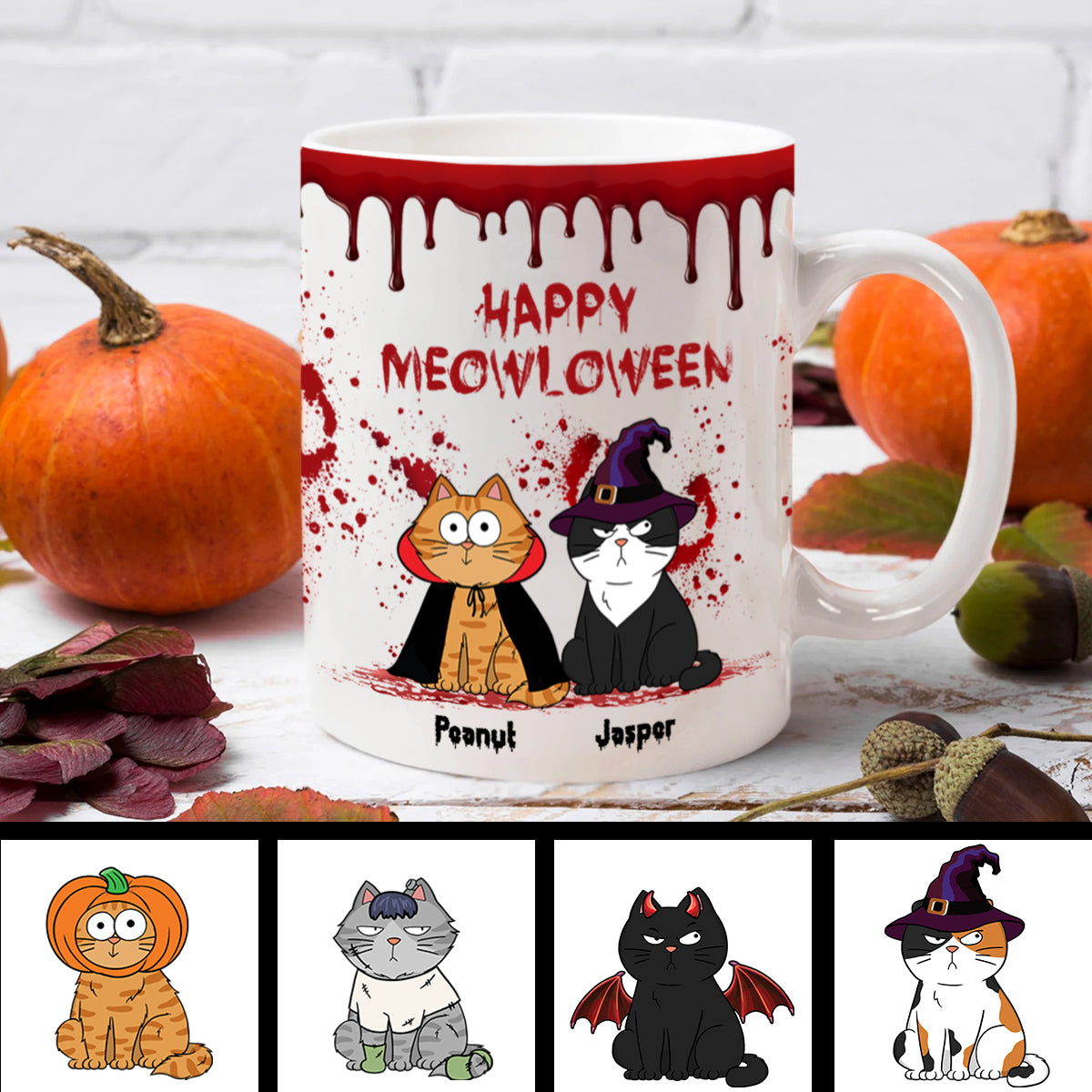 Happy Meowloween Spooky Annoying Cats Personalized Mug, Halloween Gift For Cat Lover