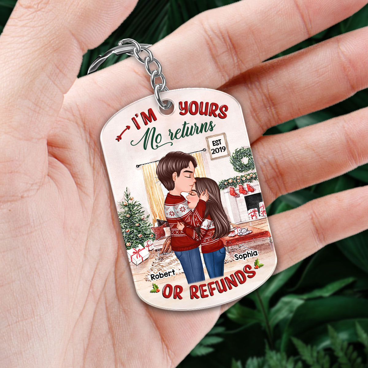 No Returns Or Refunds Christmas Couple Kissing Personalized Acrylic Keychain