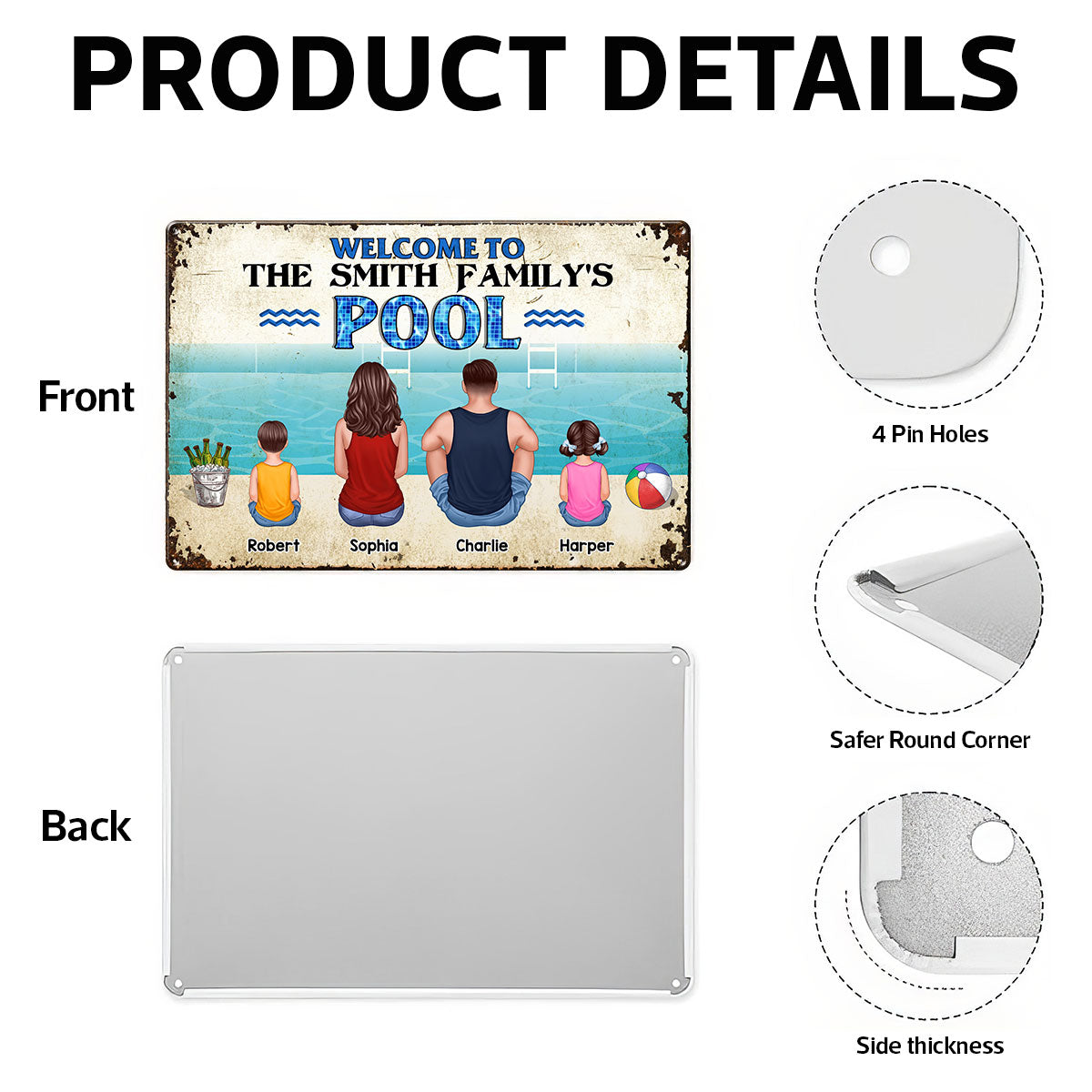 Welcome To Family Poolside Back View Personalized Metal Sign