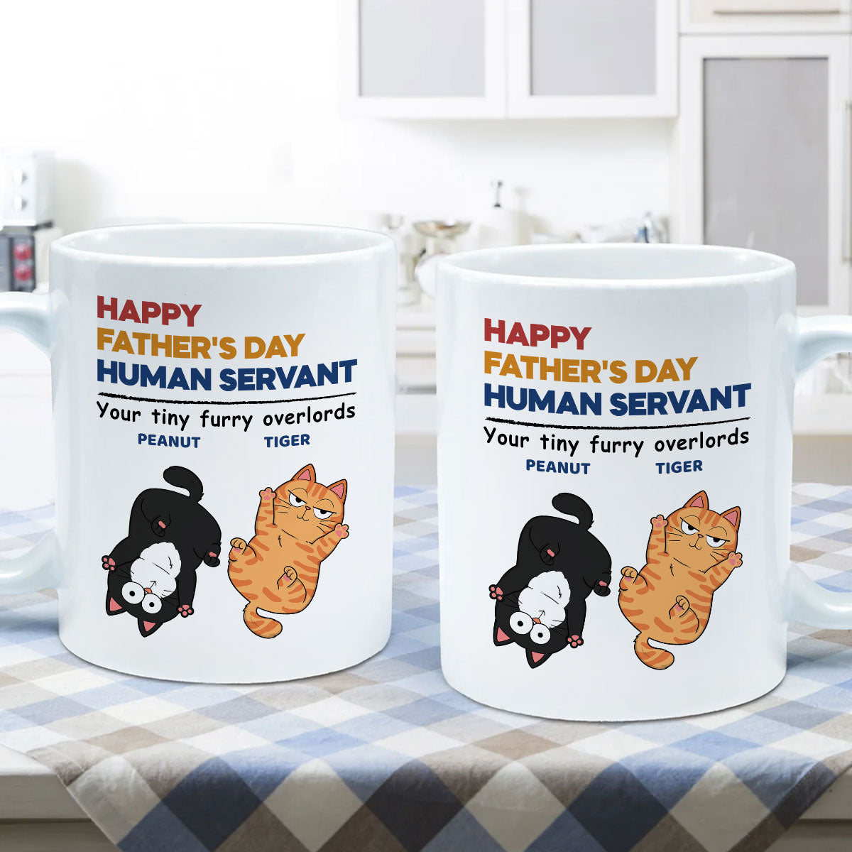 Happy Father's Day Human Servant Cat Dad Personalized Mug