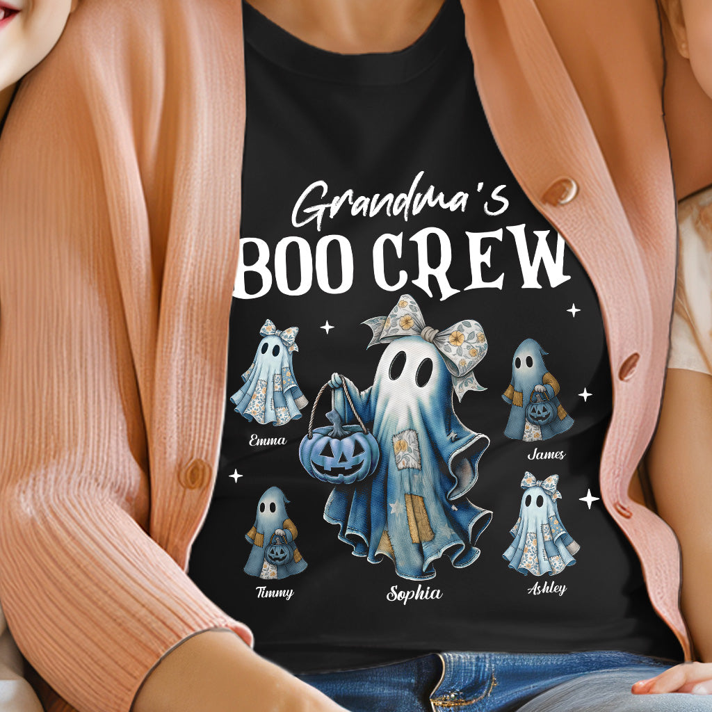 Grandma's Boo Crew Retro Patchwork Style Personalized Halloween Shirt