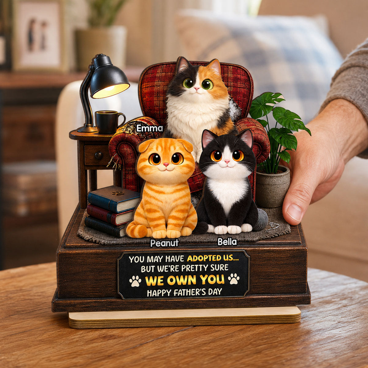 Pretty Sure We Own You - Personalized 2-Layered Wooden Plaque - Funny Father's Day Gift for Cat Dad