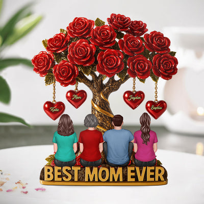 Mom & Children Under Beautiful Rose Tree Personalized Acrylic Block Plaque