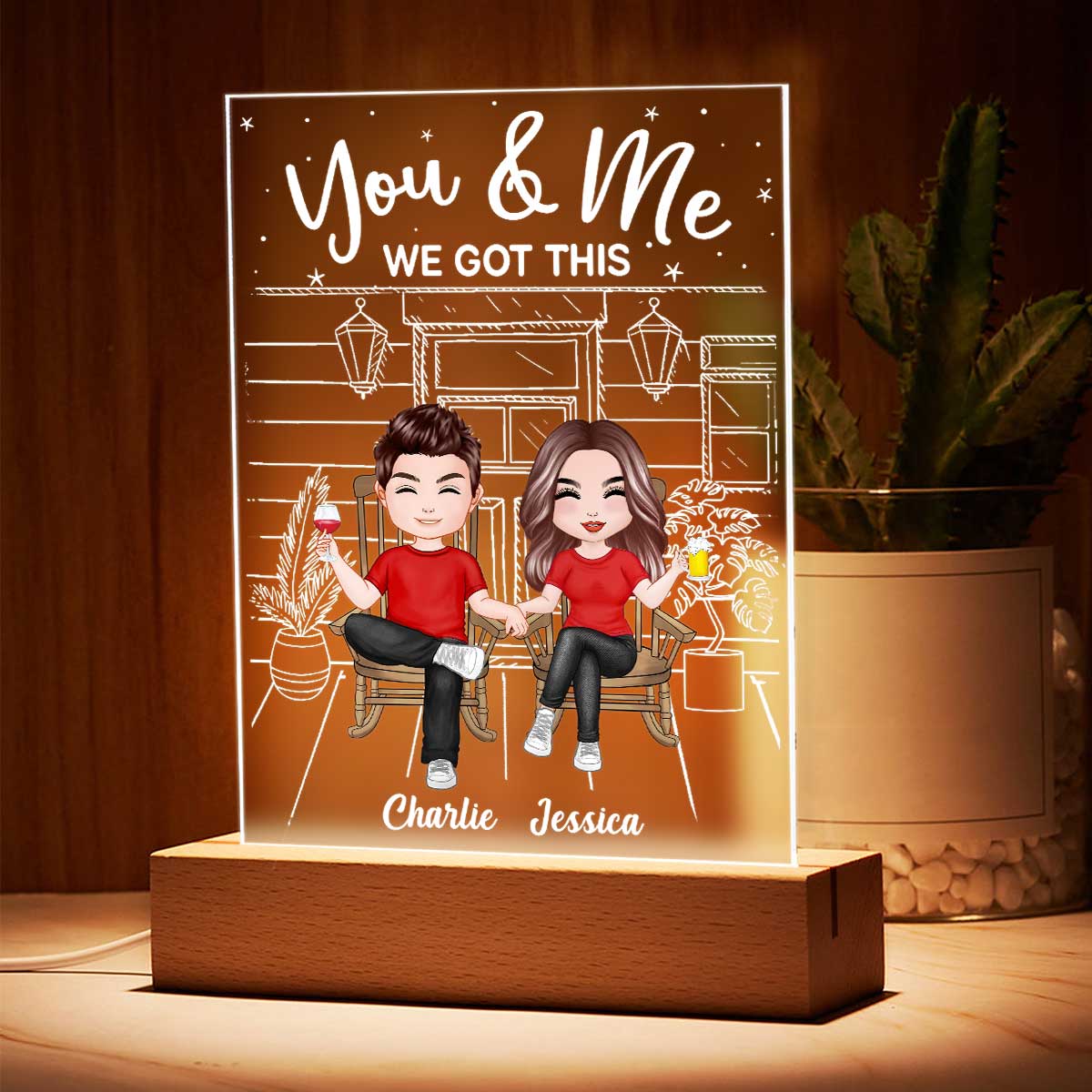 Couple Sitting Front Porch Personalized Plaque LED Night Light