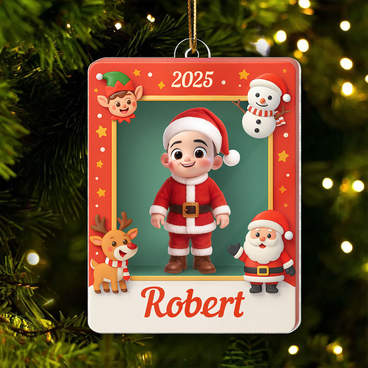 Cute Little Santa Kid in Christmas Box - Personalized Acrylic Ornament - Christmas Gift for Kid, Grandkids