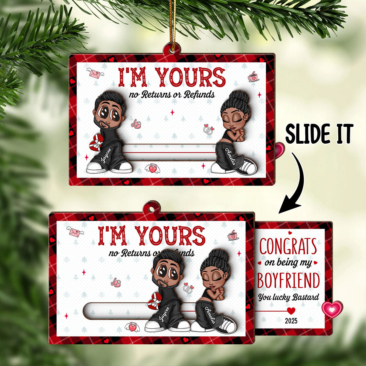 Y2K Couple Personalized Slider Ornament, Christmas Gift for Him for Her