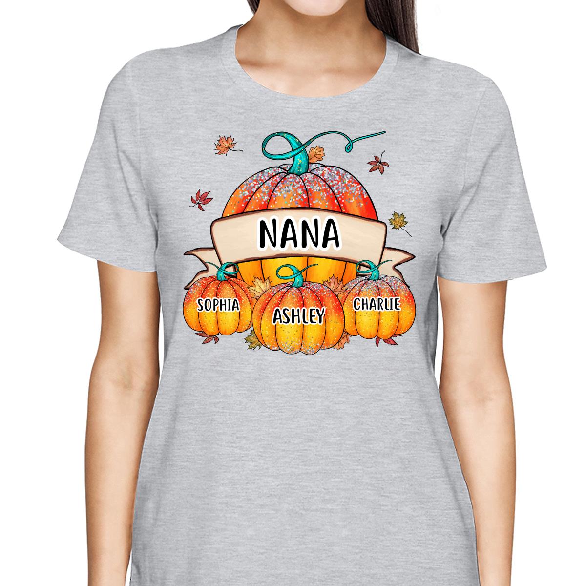 Colorful Pumpkins Grandma Mom Kids Fall Season Personalized Shirt