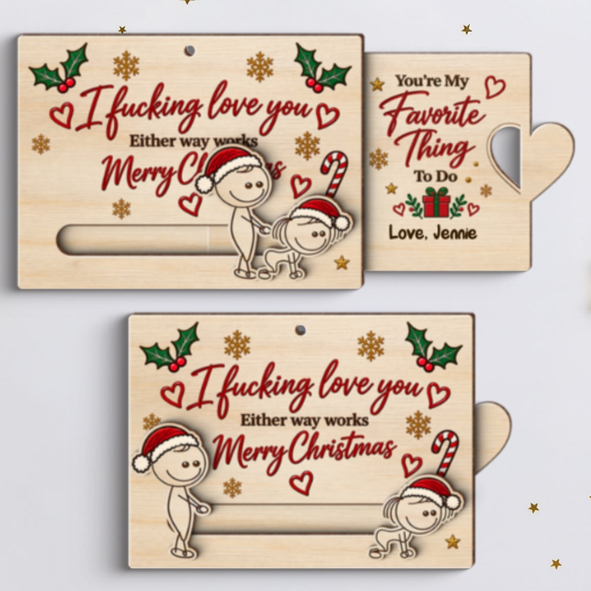 I Fcking Love You Funny Inappropriate Couple - Personalized Wooden Slider Ornament - Funny Christmas Gift For Him, For Her, For Husband, Wife